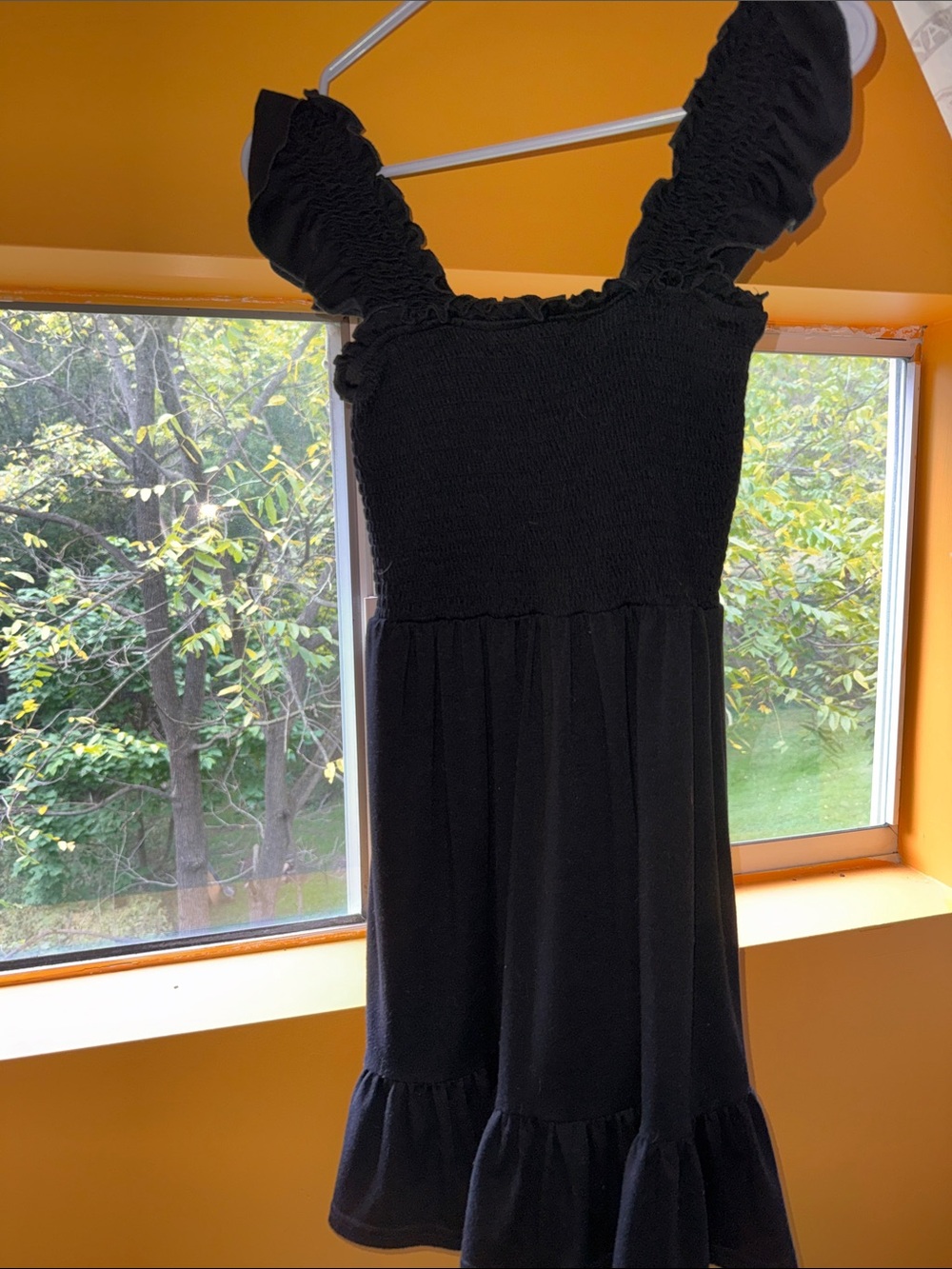 Girls' Black Smocked Sundress with Ruffle Straps